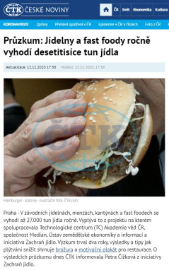 Průzkum: Jídelny a fast foody ročně vyhodí desetitisíce tun jídla