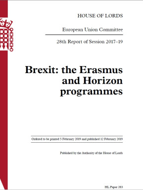Britská Sněmovny lordů informuje o programech Erasmus a Horizont po Brexitu