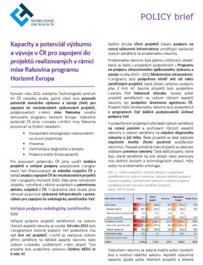 Policy brief - Kapacity a potenciál českého výzkumu a vývoje pro zapojení do mise Rakovina