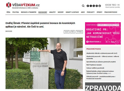 Rozhovor na VědaVýzkum.cz: Přenést úspěšně pozemní inovace do kosmických aplikací je náročné. Ale Češi to umí.