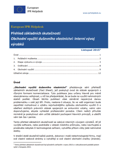 EU IP Helpdesk - Obchodní využití duševního vlastnictví: Interní vývoj  výrobků