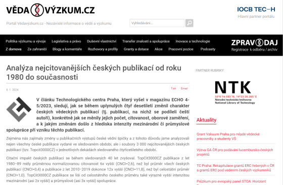 Analýza nejcitovanějších českých publikací od roku 1980 do současnosti