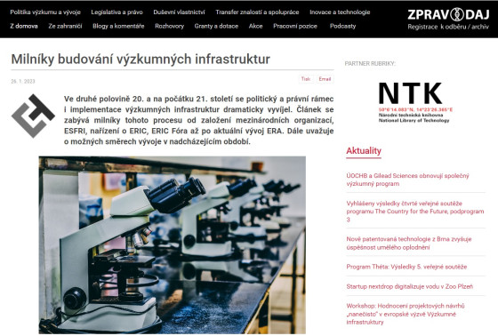 Milníky budování výzkumných infrastruktur