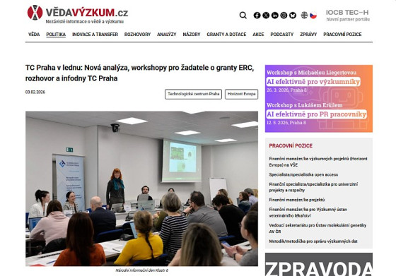 TC Praha v lednu: Nová analýza, workshopy pro žadatele o granty ERC, rozhovor a infodny TC Praha