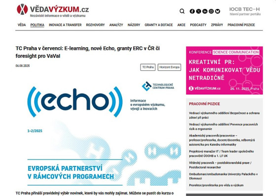 TC Praha v červenci: E-learning, nové Echo, granty ERC v ČR či foresight pro VaVaI