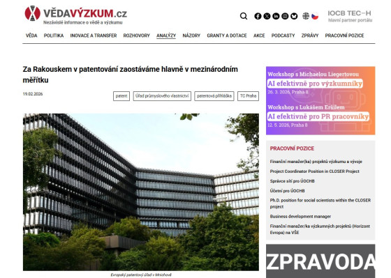 Za Rakouskem v patentování zaostáváme hlavně v mezinárodním měřítku