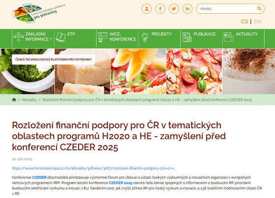 Rozložení finanční podpory pro ČR v tematických oblastech programů H2020 a HE - zamyšlení před konferencí CZEDER 2025