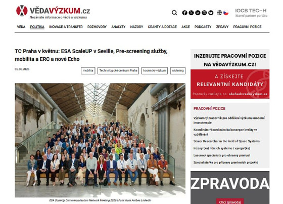 TC Praha v květnu: ESA ScaleUP v Seville, Pre-screening služby, mobilita a ERC a nové Echo