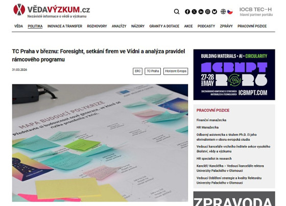 TC Praha v březnu: Foresight, setkání firem ve Vídni a analýza pravidel rámcového programu