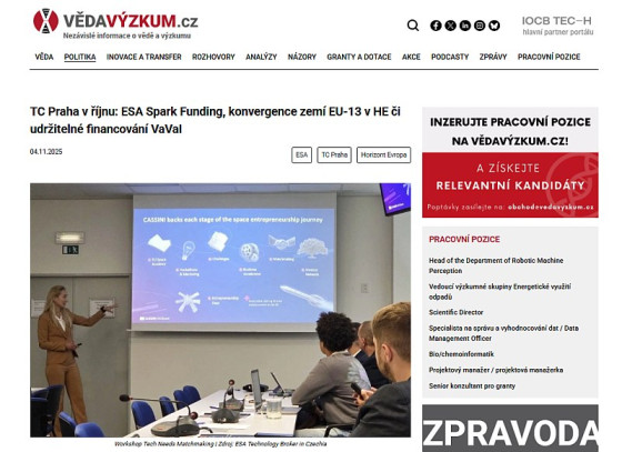 TC Praha v říjnu: ESA Spark Funding, konvergence zemí EU-13 v HE či udržitelné financování VaVaI