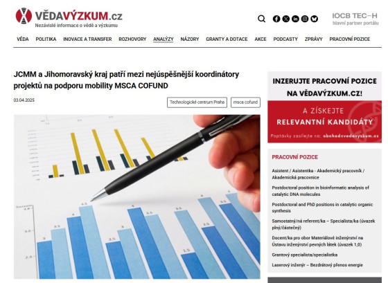 JCMM a Jihomoravský kraj patří mezi nejúspěšnější koordinátory projektů na podporu mobility MSCA COFUND