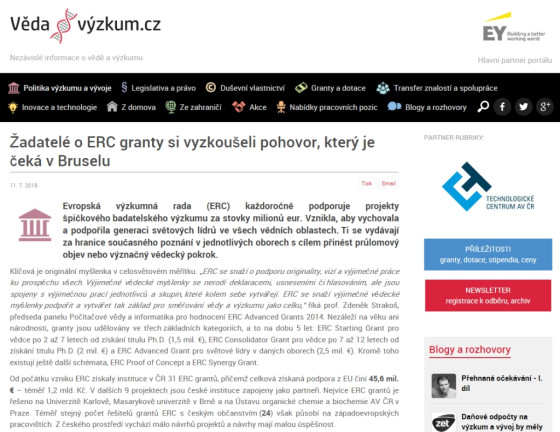 Žadatelé o ERC granty si vyzkoušeli pohovor, který je čeká v Bruselu