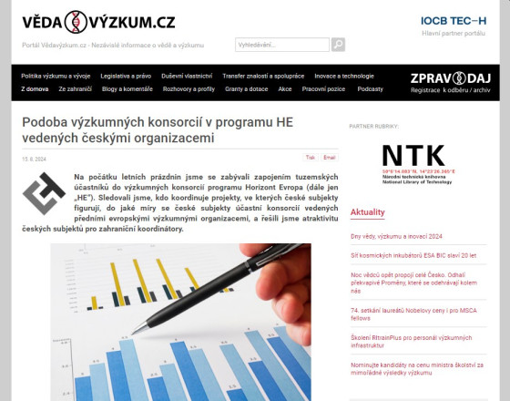 Podoba výzkumných konsorcií v programu HE vedených českými organizacemi