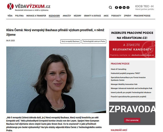 Klára Černá: Nový evropský Bauhaus přináší výzkum prostředí, v němž žijeme