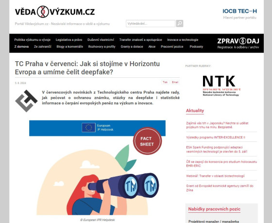 TC Praha v červenci: Jak si stojíme v Horizontu Evropa a umíme čelit deepfake?
