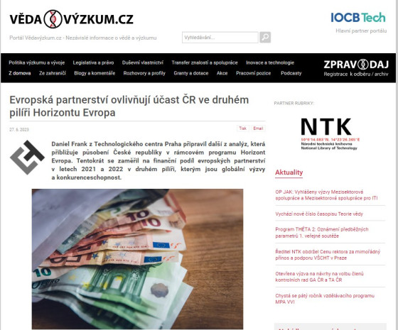 Evropská partnerství ovlivňují účast ČR ve druhém pilíři Horizontu Evropa