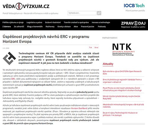 Úspěšnost projektových návrhů ERC v programu Horizont Evropa