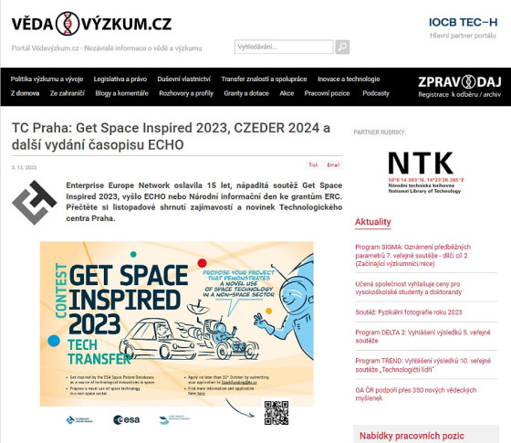 TC Praha: Get Space Inspired 2023, CZEDER 2024 a další vydání časopisu ECHO