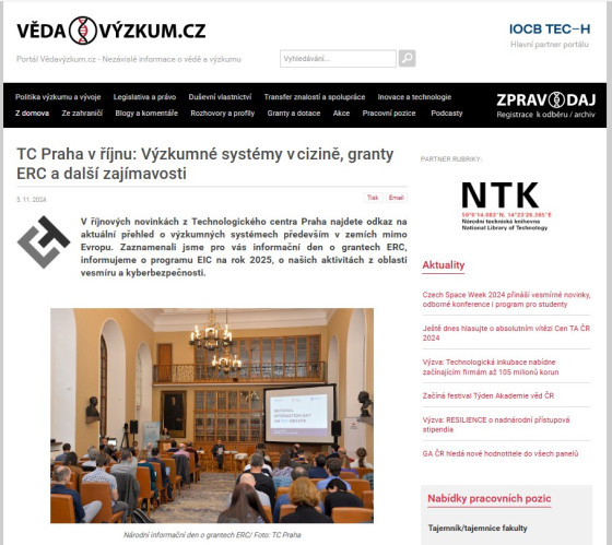 TC Praha v říjnu: Výzkumné systémy v cizině, granty ERC a další zajímavosti