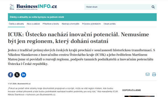 ICUK: Ústecko nachází inovační potenciál. Nemusíme být jen regionem, který dohání ostatní