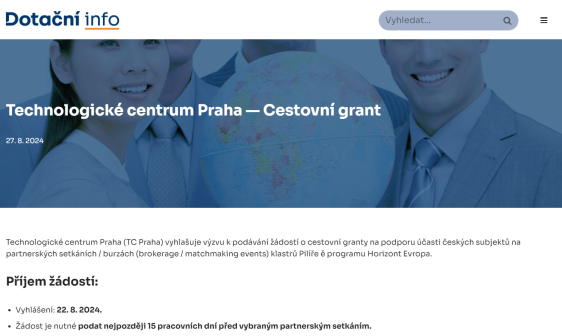 Technologické centrum Praha — Cestovní grant
