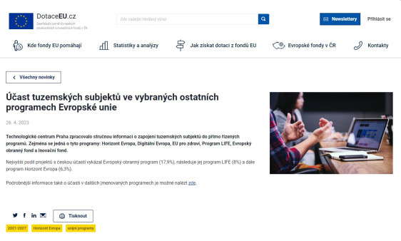 Účast tuzemských subjektů ve vybraných ostatních programech Evropské unie