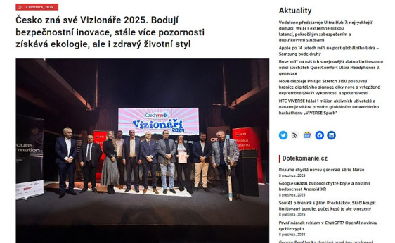 Česko zná své Vizionáře 2025. Bodují bezpečnostní inovace, stále více pozornosti získává ekologie, ale i zdravý životní styl