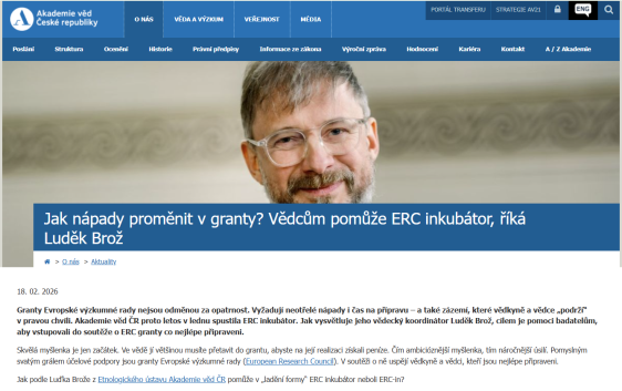 Jak nápady proměnit v granty? Vědcům pomůže ERC inkubátor, říká Luděk Brož