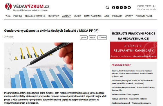 Genderová vyváženost a aktivita českých žadatelů v MSCA PF (IF)