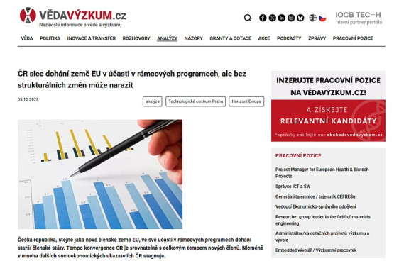 ČR sice dohání země EU v účasti v rámcových programech, ale bez strukturálních změn může narazit