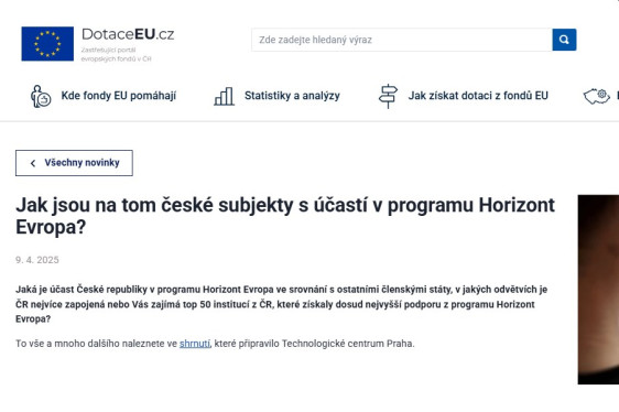Jak jsou na tom české subjekty s účastí v programu Horizont Evropa?