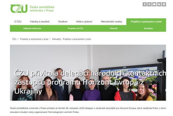 ČZU přivítala delegaci národních kontaktních zástupců programu Horizont Evropa z Ukrajiny