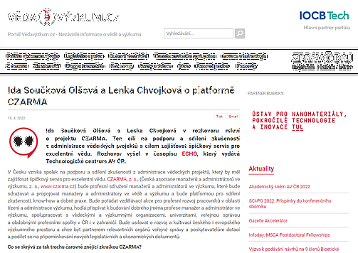 Ida Součková Olšová a Lenka Chvojková o platformě CZARMA