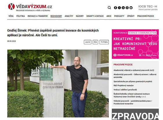 Rozhovor na VědaVýzkum.cz: Přenést úspěšně pozemní inovace do kosmických aplikací je náročné. Ale Češi to umí.