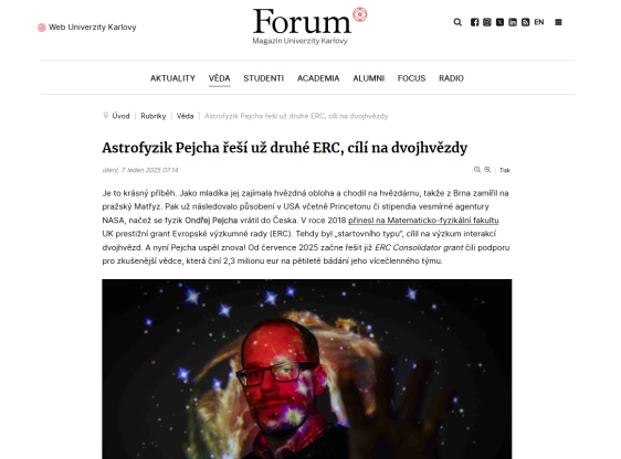 Astrofyzik Pejcha řeší už druhé ERC, cílí na dvojhvězdy