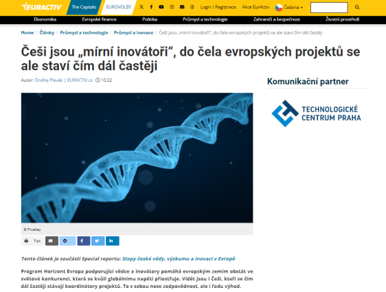 Češi jsou „mírní inovátoři“, do čela evropských projektů se ale staví čím dál častěji