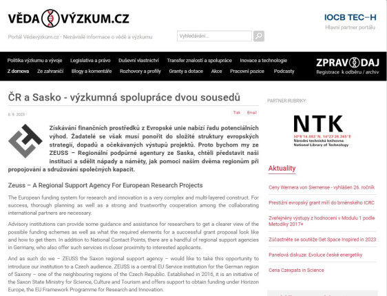 ČR a Sasko - výzkumná spolupráce dvou sousedů