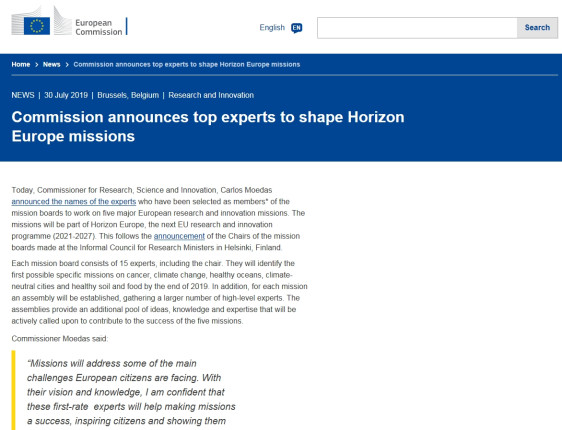 Evropská komise zveřejnila jména členů tzv. "Mission Boards"