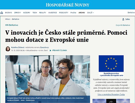 V inovacích je Česko stále průměrné. Pomoci mohou dotace z Evropské unie