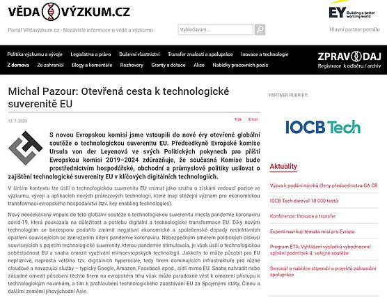 Michal Pazour: Otevřená cesta k technologické suverenitě EU