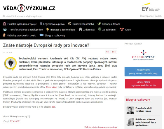 Znáte nástroje Evropské rady pro inovace?