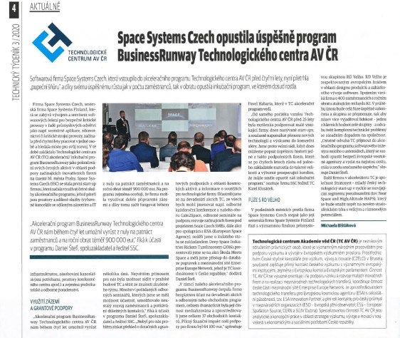 Space Systems Czech opustila úspěšně program BusinessRunway Technologického centra AV ČR