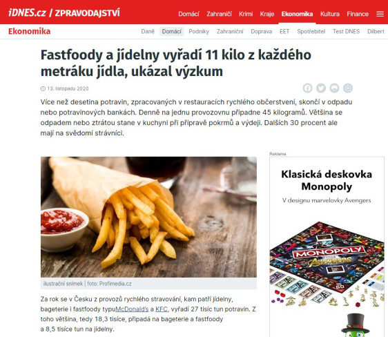 Fastfoody a jídelny vyřadí 11 kilo z každého metráku jídla, ukázal výzkum