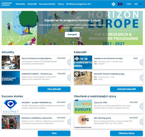 Spouštíme web nového rámcového programu Horizont Evropa